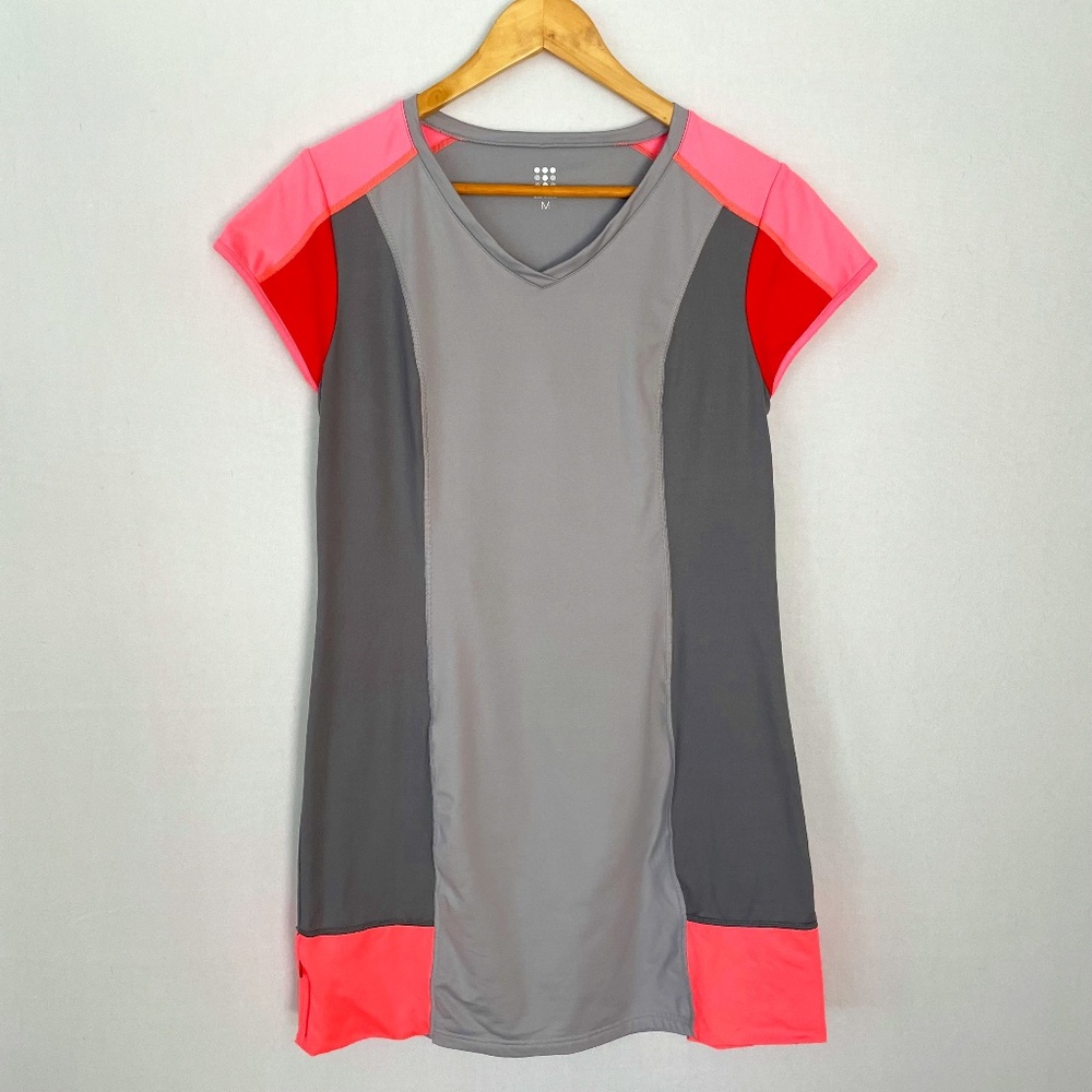 TITLE NINE Women's Medium Gidget Color Block Cap Sleeve Dress Gray, Orange, Pink